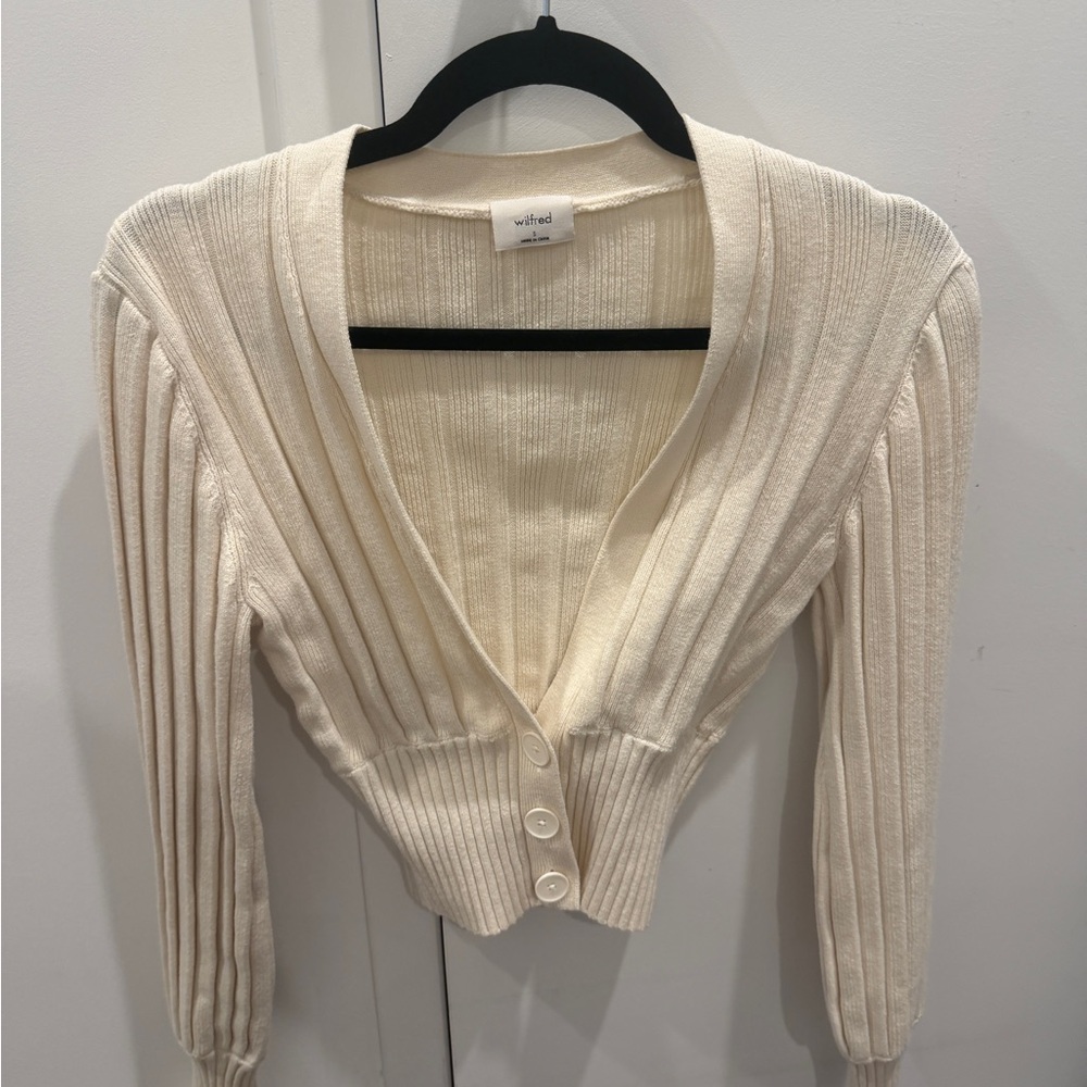 Aritzia Wilfred Ivory plunge Cardigan size Small